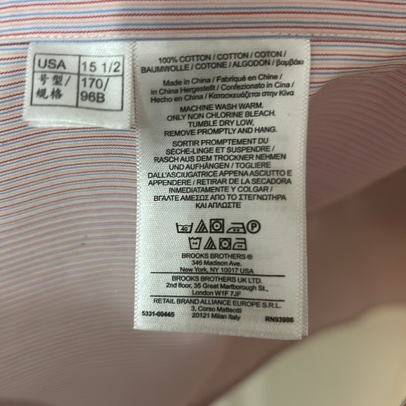 Brooks Brothers 346 Dress Shirt size 15 1/2–4/5 pink blue strip slim fit cotton - Picture 6 of 7